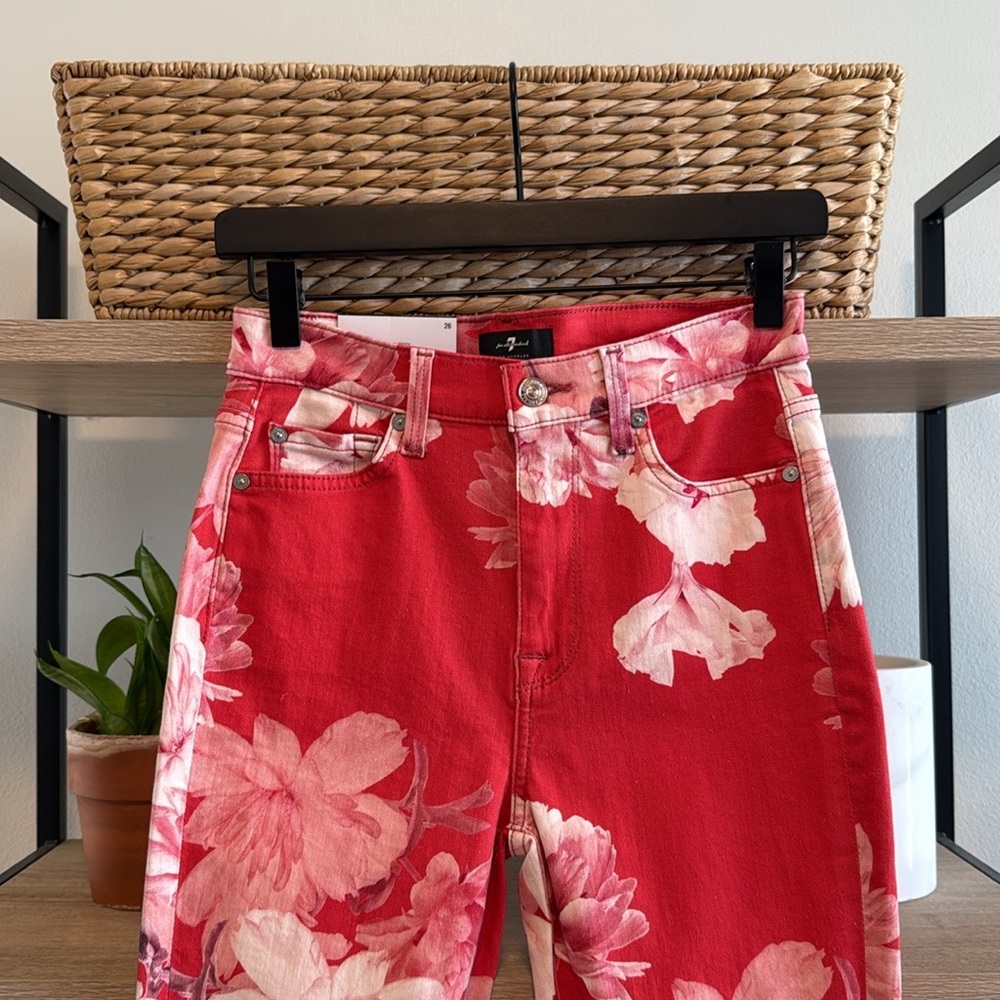 NWT 7 For All Mankind The High Waist Ankle Skinny Floral Print Jeans, 26 - Picture 2 of 12